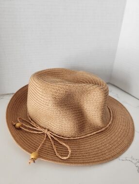 August Hat Company Natural Paper Straw Beach Hat Fedora With Bow Classic NWOT